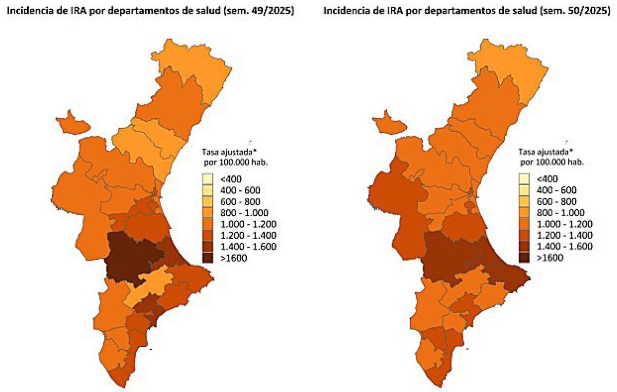 Incidencia de las infecciones respiratorias agudas en las semanas 49 y 50 (la actual, a la derecha).