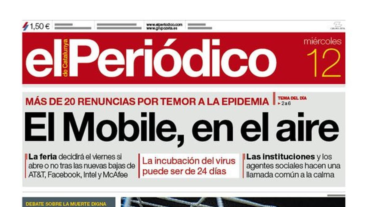 La portada de EL PERIÓDICO del 12 de febrero del 2020