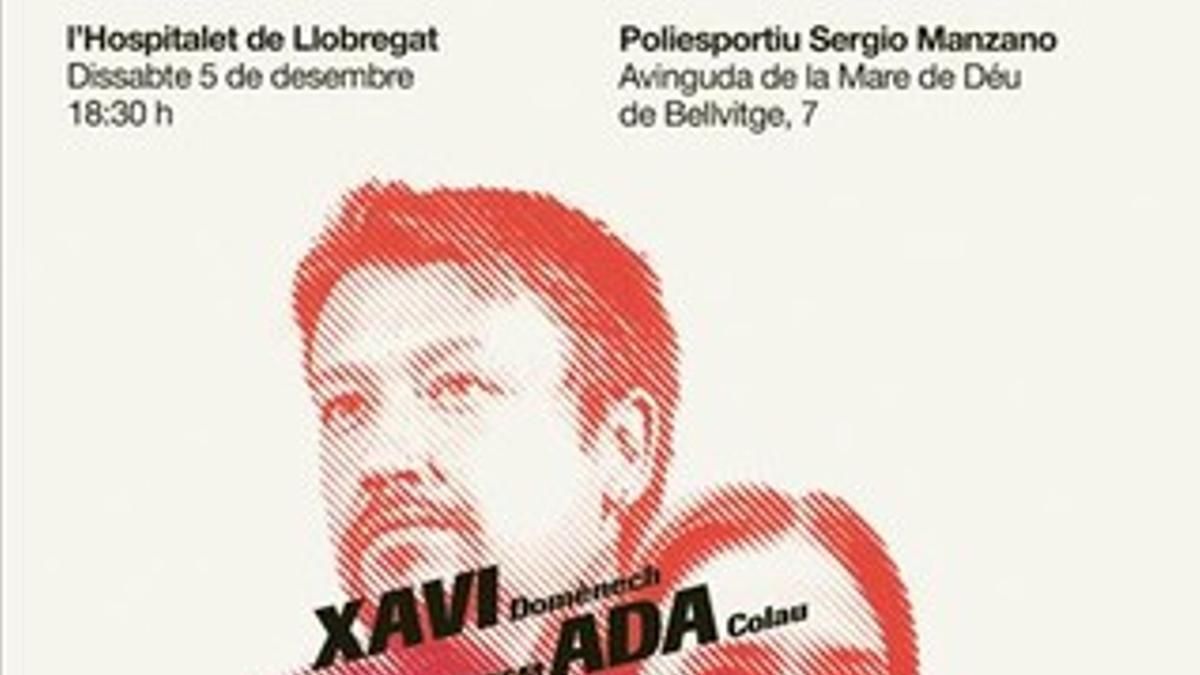 Ada Colau, Pablo Iglesias y Xavier Domènech, en el cartel del mitin de L'Hospitalet.