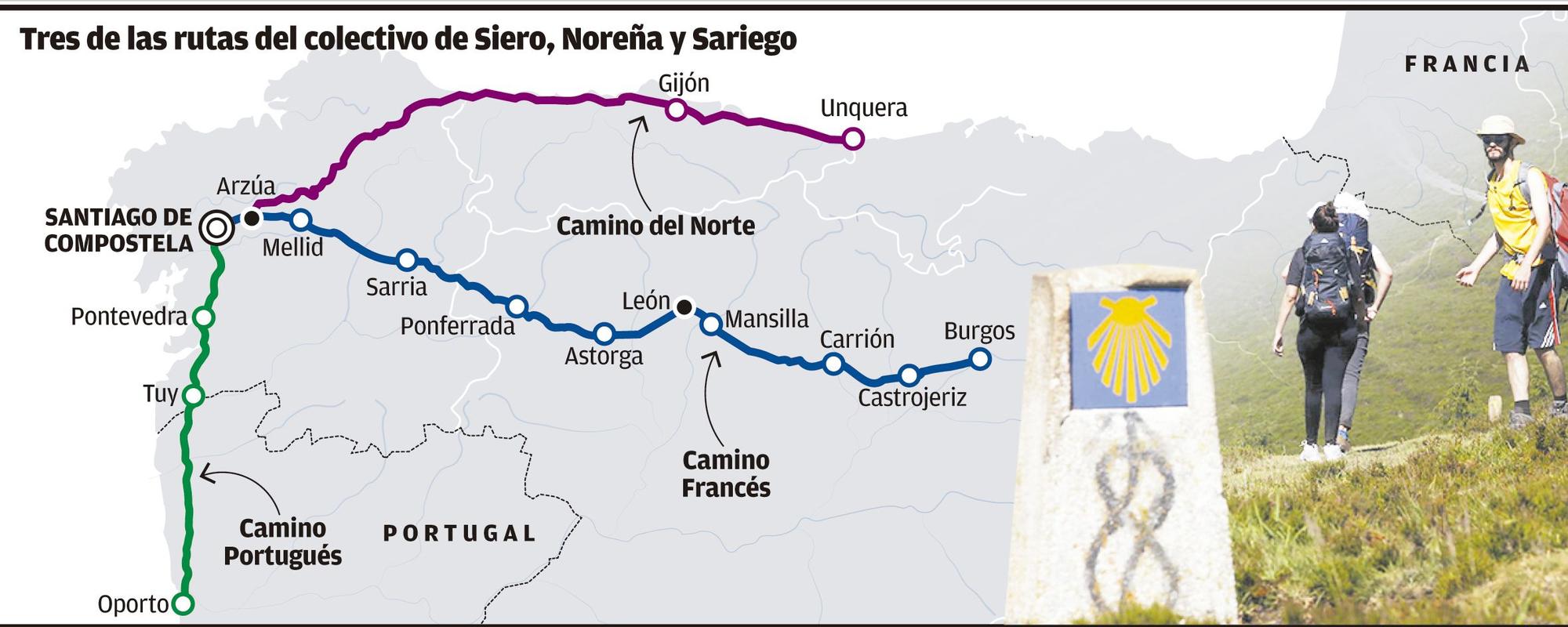 Tres de las rutas del colectivo de Siero, Noreña y Carreño