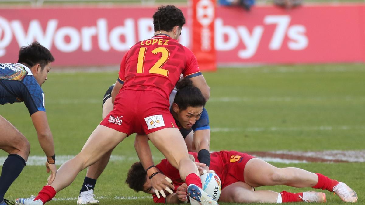 Japón - España, en la jornada de sábado de las series mundiales de rugby 7 en Málaga.