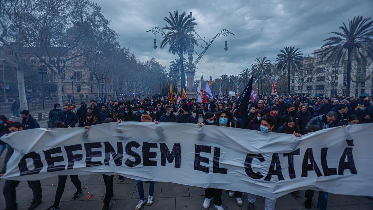 Manifestación en defensa de la escuela catalana, el 26 de marzo en Barcelona.