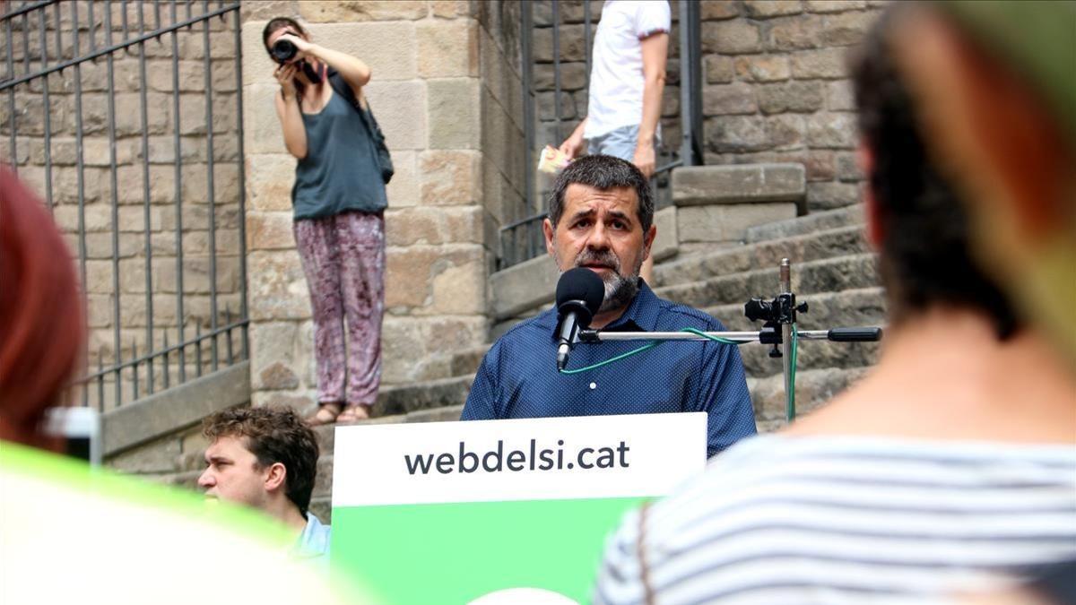 El presidente de la ANC, Jordi Sànchez, en la presentación de la campaña unitaria del 'sí'.