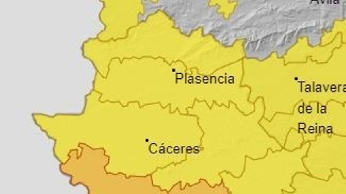 Mapa de alertas en Extremadura por calor