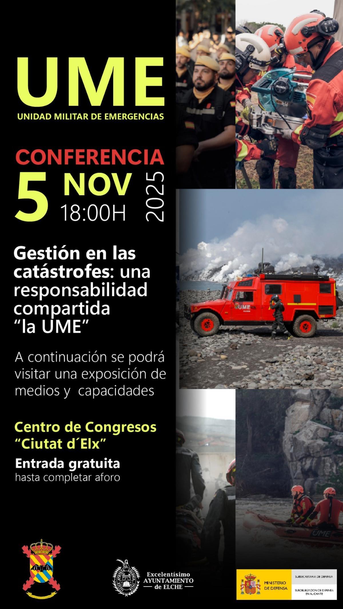 Cartel de la jornada de la Unidad Militar de Emergencias de este miércoles en Elche