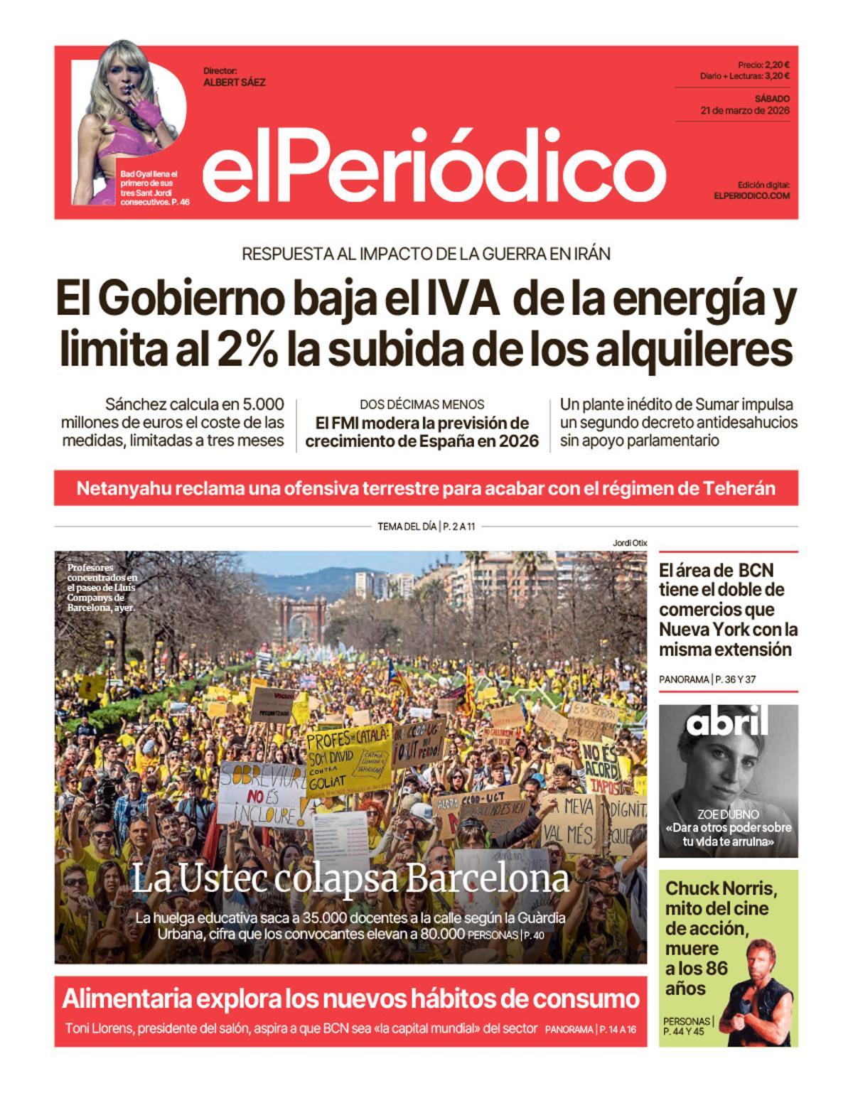 La portada de EL PERIÓDICO del 21 de marzo de 2026
