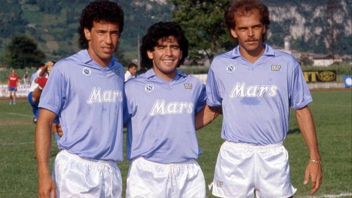Careca, Maradona y Alemao, antes de un partido del Nápoles.