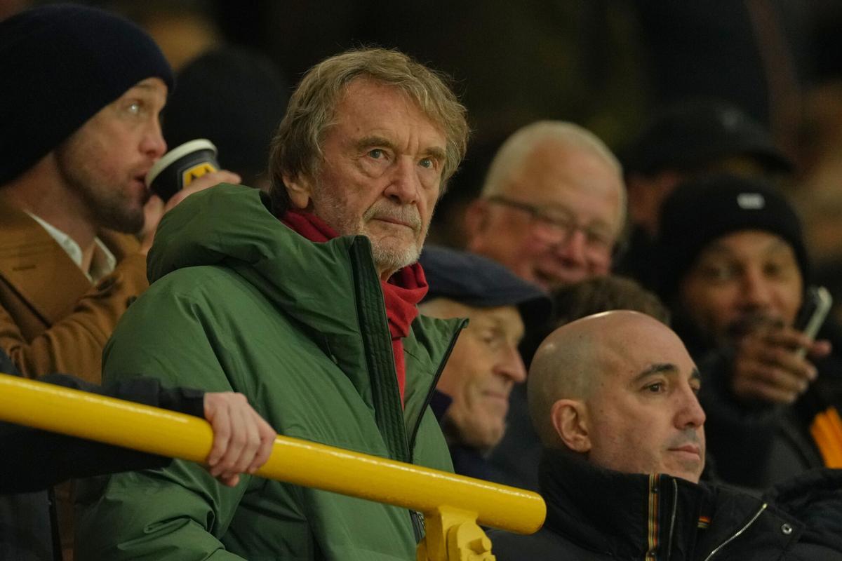 Jim Ratcliffe, a part-owner of the Manchester United, watches from the stands during the Premier League soccer match between Wolverhampton Wandere and Manchester United in Wolverhampton, England Monday, Dec. 8, 2025. (AP Photo/Dave Shopland)