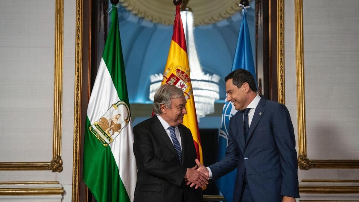 Reunión entre Juanma Moreno y el secretario general de Naciones Unidas Antonio Guterres.