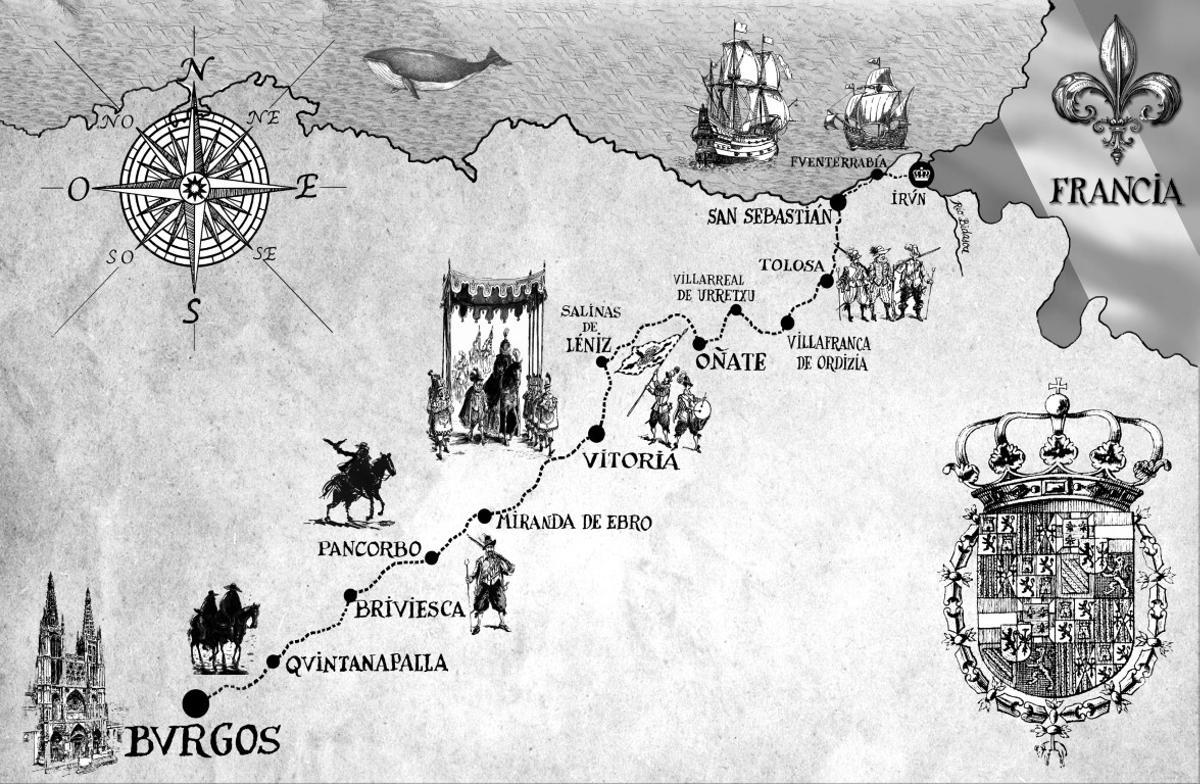 La trayectoria de la comitiva real en la última novela de Isidoro de Montemayor.