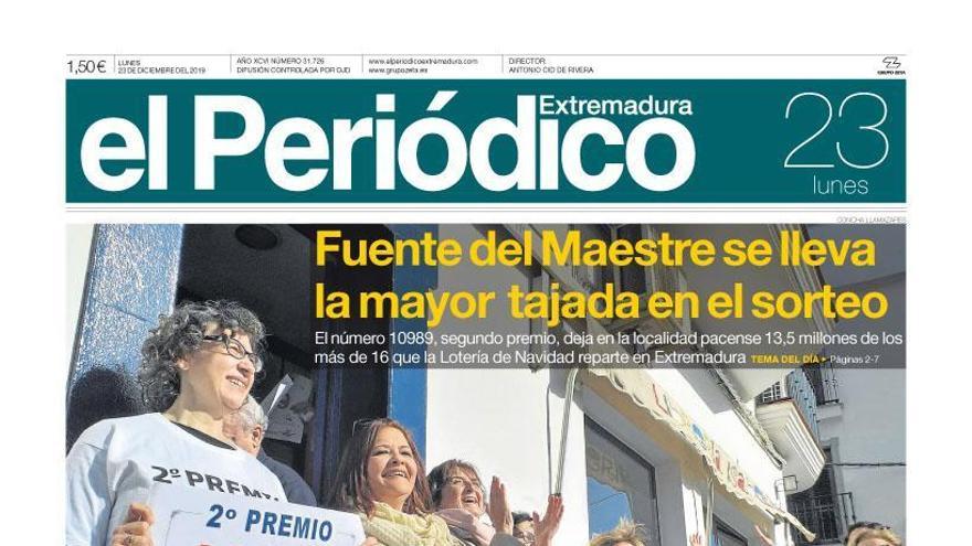 Esta es la portada de EL PERIÓDICO EXTREMADURA correspondiente al día 23 de diciembre del 2019