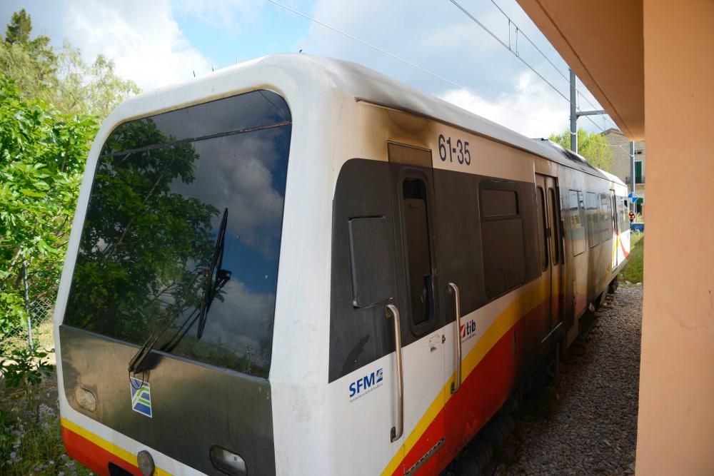 Se incendia un tren en la estación de Binissalem