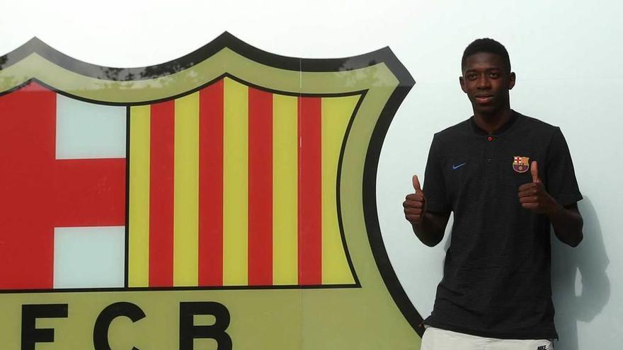 Dembélé, ayer, en Barcelona.