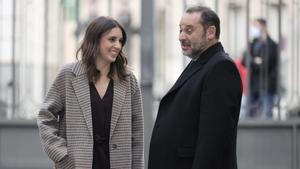 Los exministros Irene Montero y José Luis Ábalos, en una imagen de febrero de 2022 en el patio del Congreso de los Diputados.