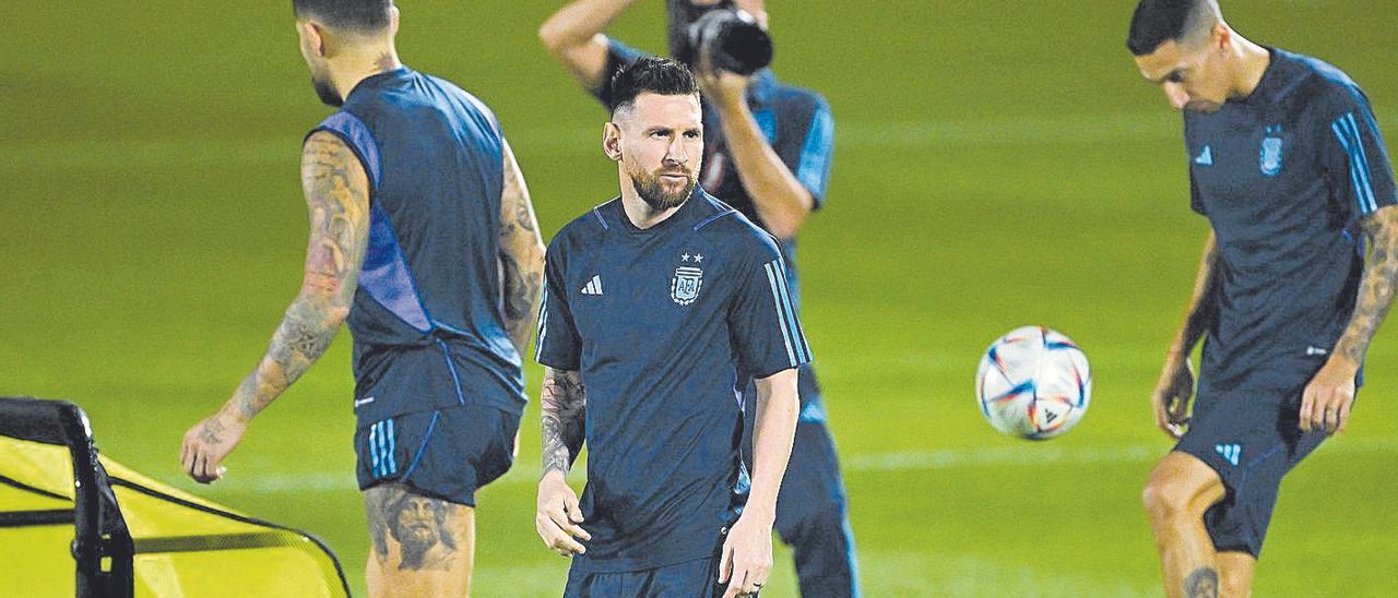 Leo Messi durant l’entrenament d‘ahir.