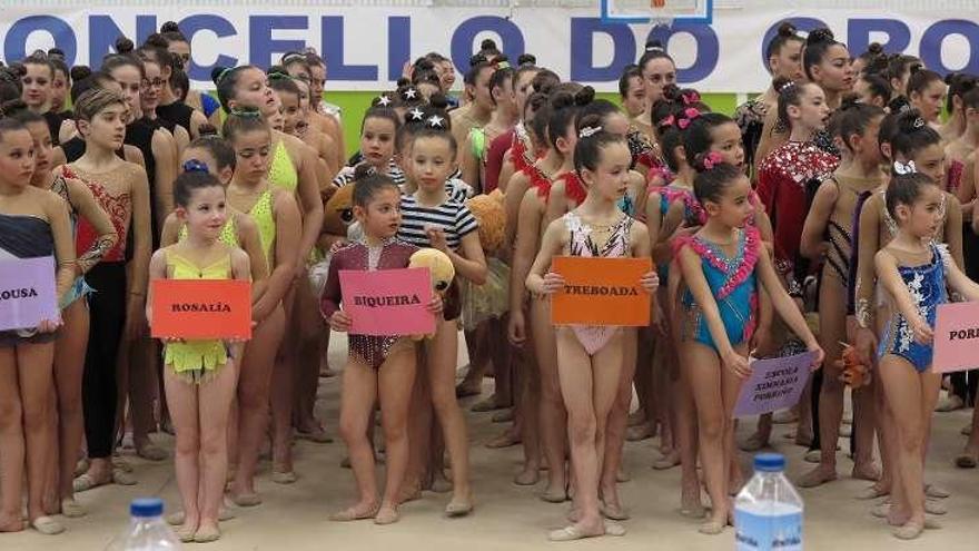 Algunas de las jóvenes gimnastas participantes. // Muñiz
