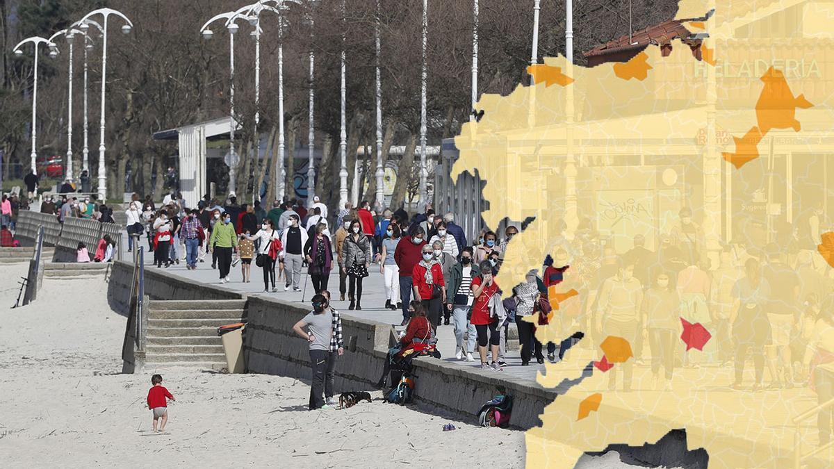 Imagen del paseo de la playa de Samil el segundo día de la desescalada de la tercera ola del COVID-19