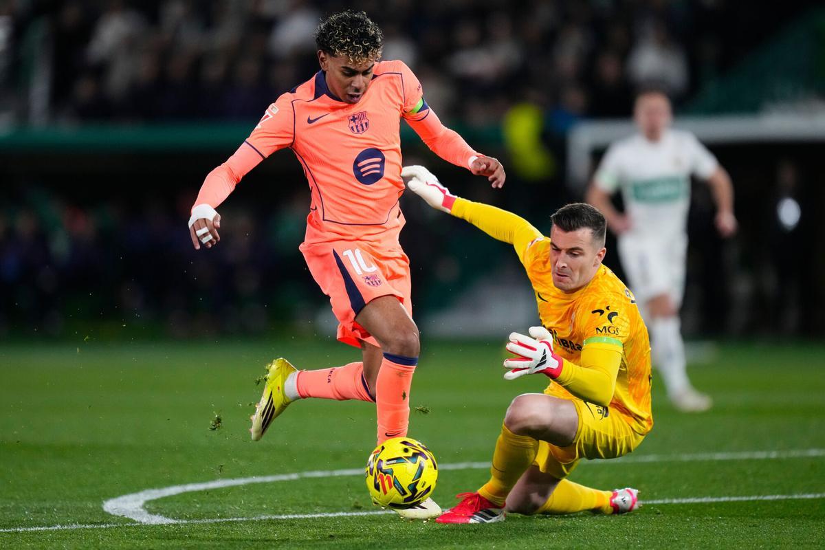 Lamine Yamal, justo antes de meter el primer gol del partido