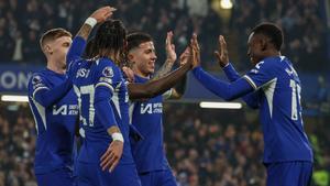 Los jugadores del Chelsea celebran el tanto de Jackson contra el Newcastle