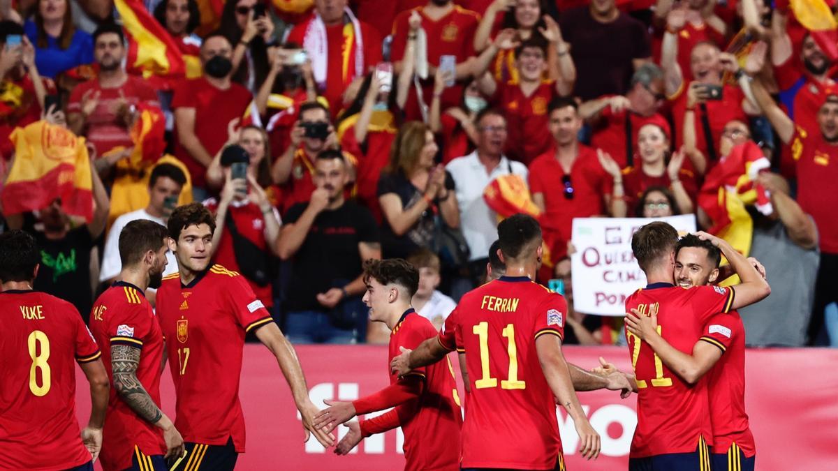 La selección española celebra un gol en un partido reciente