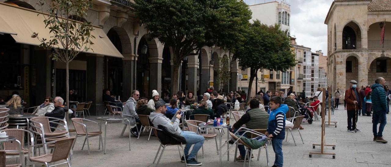 Aspecto de las terrazas situadas en la Plaza Mayor de Zamora. | Ana Burrieza