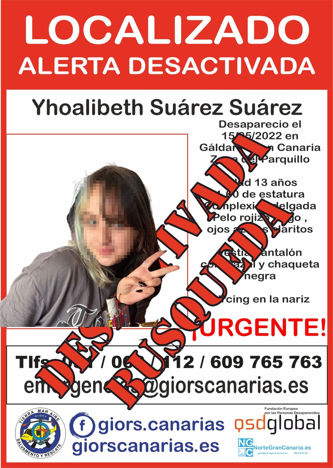 Localizada la joven Yhoalibeth Suárez Suárez.