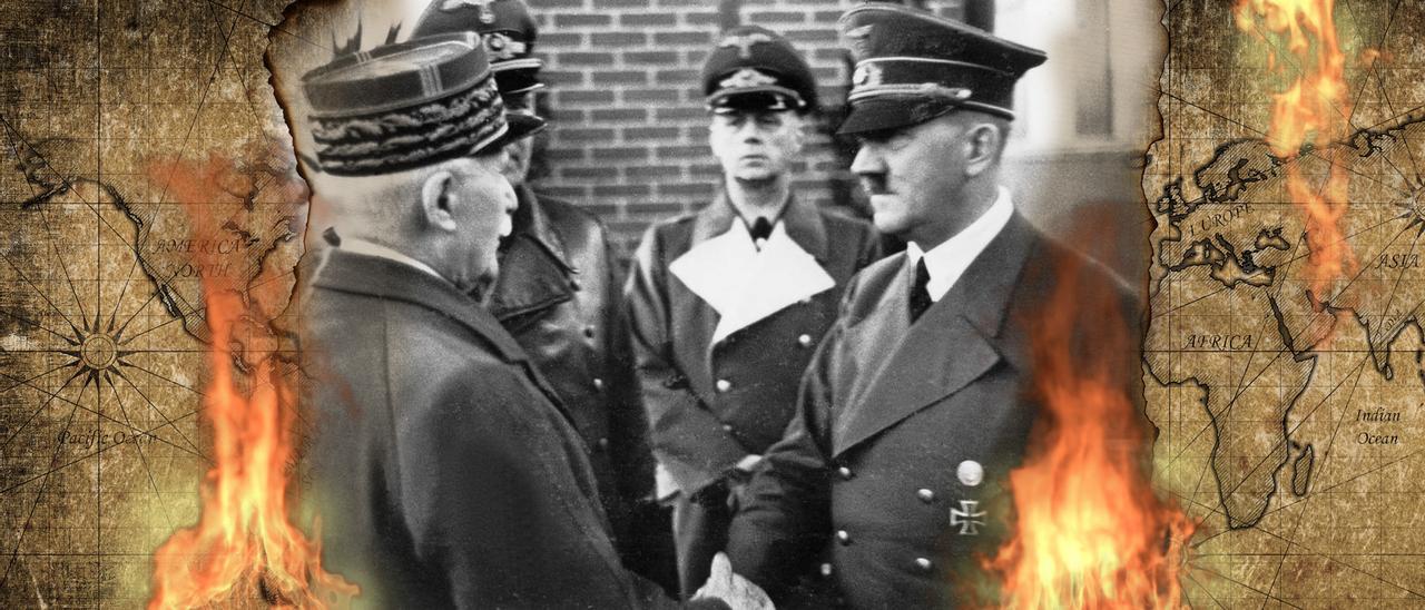 O mariscal Pétain e Hitler en Montoire (1940). Na imaxe pequena: Vidkun Quisling (1942).