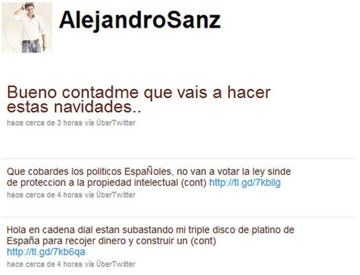 Pàgina de {Twitter} d’Alejandro Sanz.