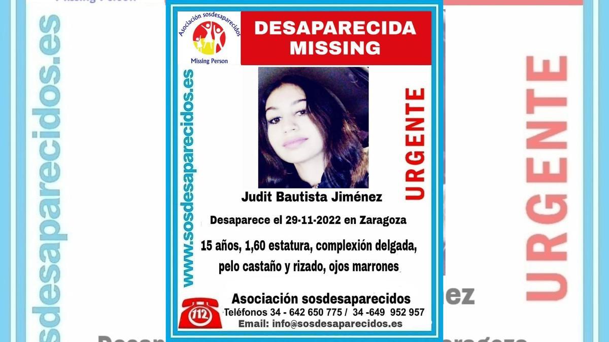 Sos Desaparecidos activó el jueves la alerta por la desaparición de una menor de 15 años en Zaragoza