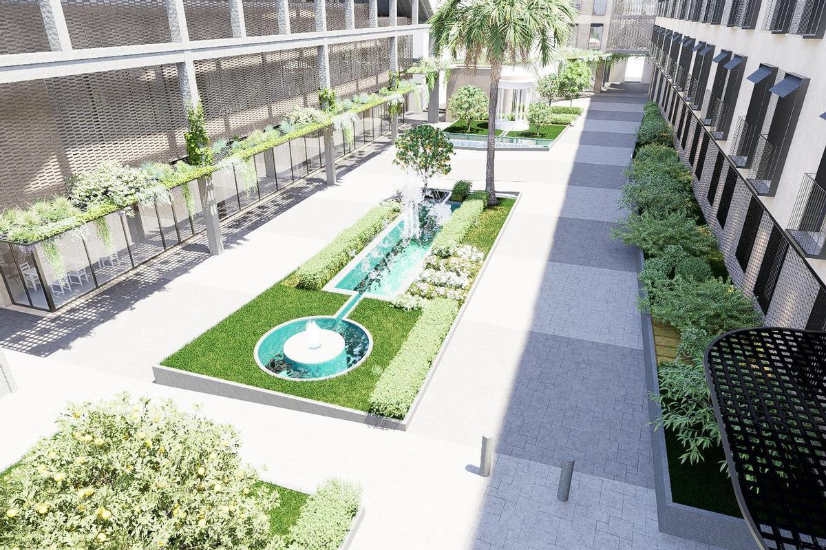 Imagen de la nueva plaza que se construirá donde el garaje de Las Delicias y a la que dará la fachada del hotel de cinco estrellas.