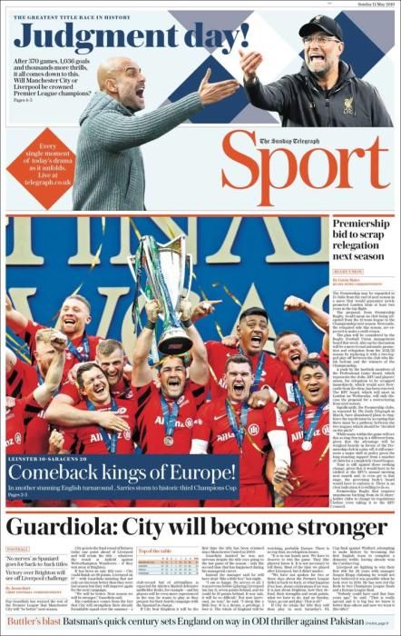 Portada TELEGRAPH SPORT lunes 13 de mayo de 2019