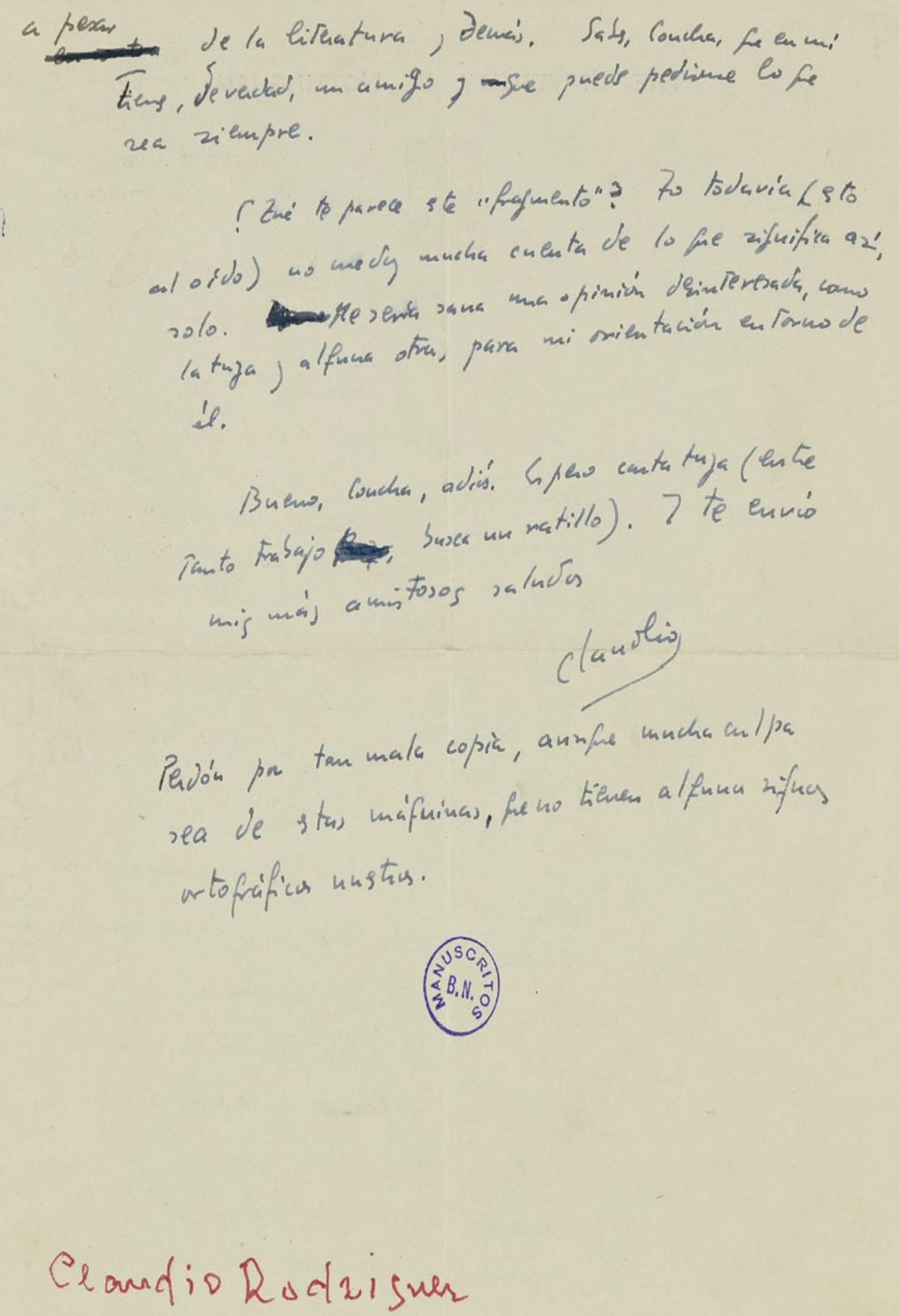 Un breve epistolario entre Claudio Rodríguez y Concha Lagos