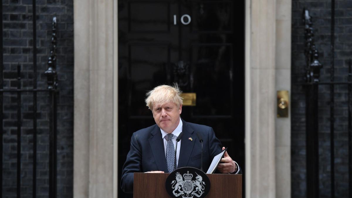 Boris Johnson, en el anuncio de su dimisión.