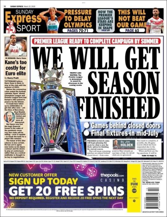 Portada EXPRESS SPORT domingo 22 marzo 2020