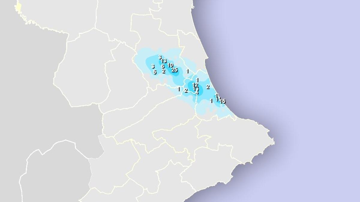 Registros de lluvia de la tormenta de anoche.