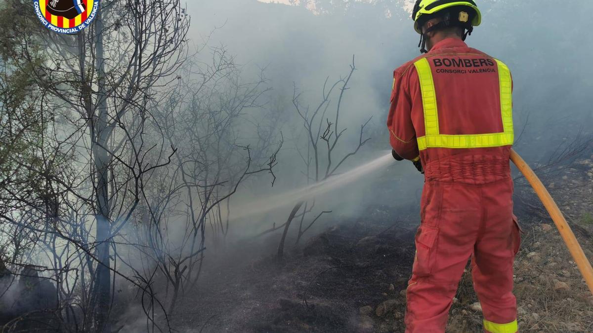 Bomberos extinguen el fuego en Losa del Obispo.