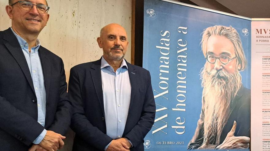 Anxo Lorenzo, esquerda, e José Carlos Vidal, na presentación das Xornadas de Homenaxe a Valle-Inclán  / c.