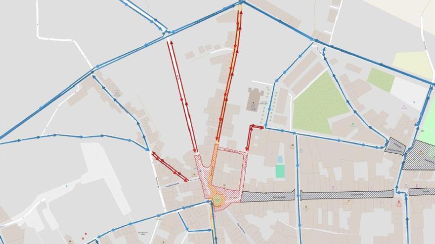 En rojo, las áreas que estarán afectadas por los cortes.