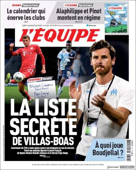 Portada L'ÉQUIPE  sábado 27 junio 2020