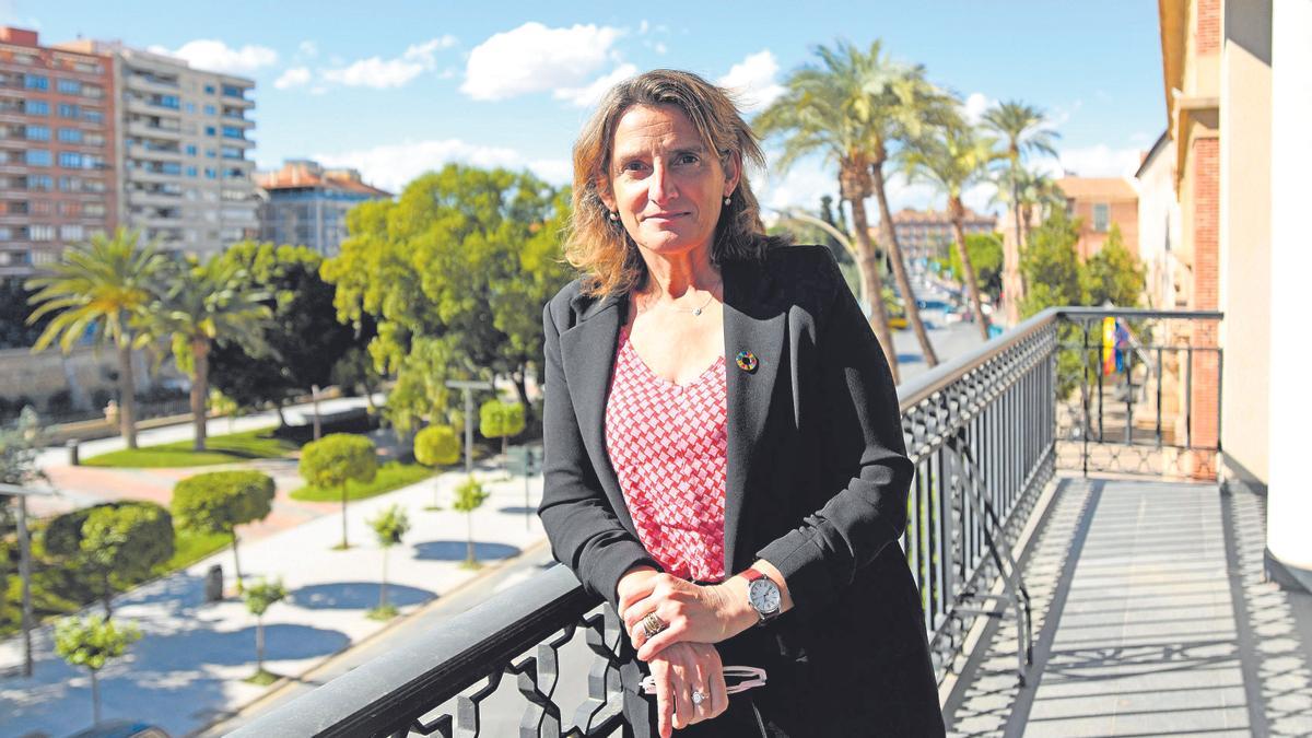 La ministra Teresa Ribera, en el balcón de la Delegación del Gobierno