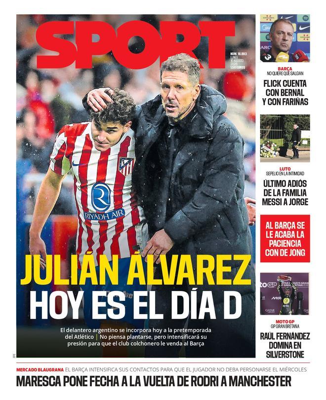 La portada de SPORT de hoy lunes, 10 de agosto de 2026