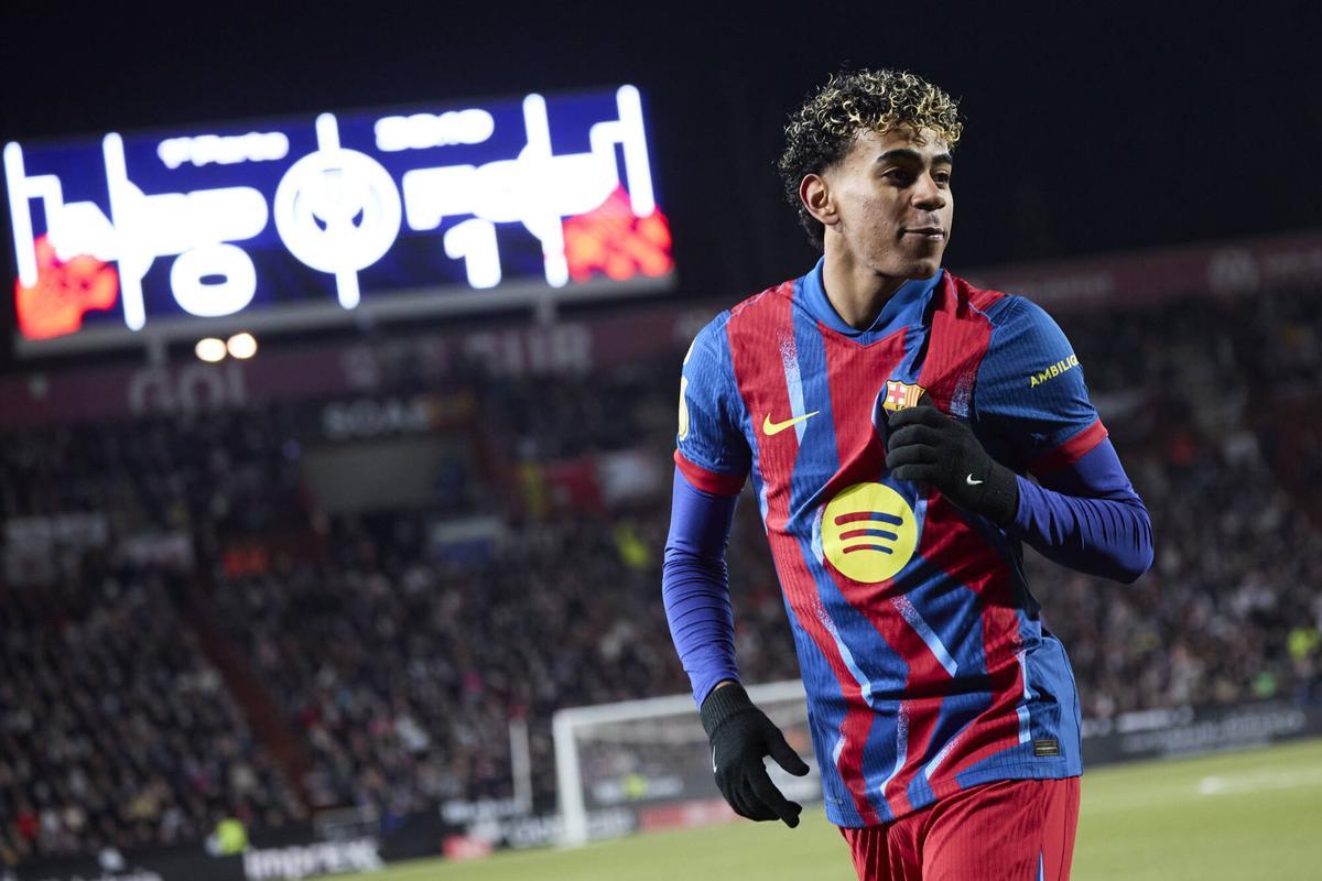Lamine Yamal celebra su gol contra el Albacete en los cuartos de la Copa del Rey