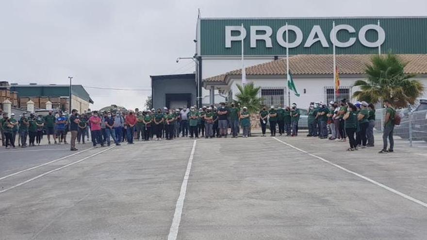 Compañeros del trabajador fallecido en Cabra guardan silencio en señal de duelo.