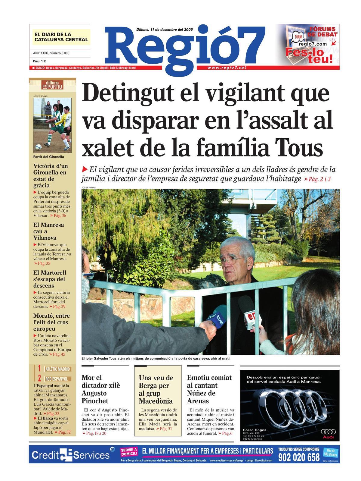 La portada 8.000 de Regió7 del 11 de desembre del 2006