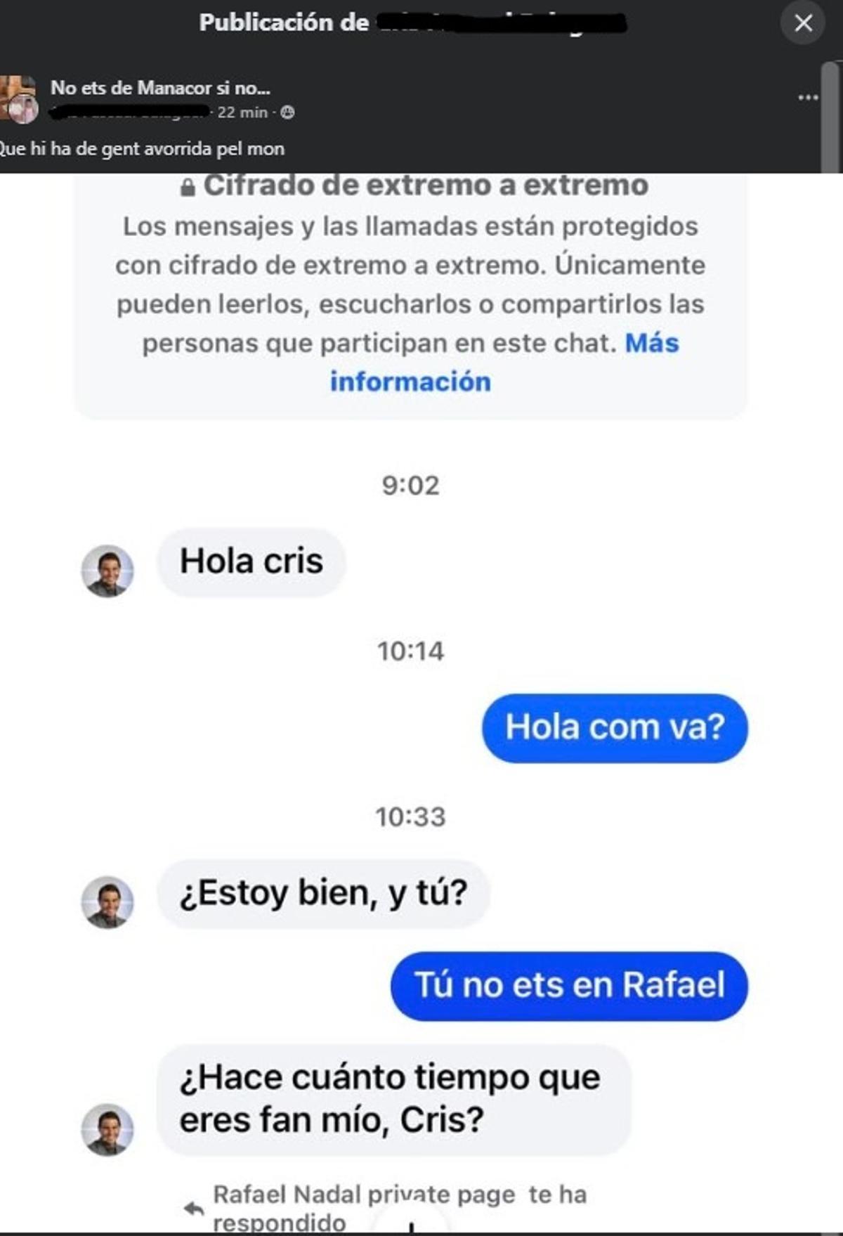 Alerta en redes: intentan estafar a una usuaria de Mallorca suplantando a Rafa Nadal