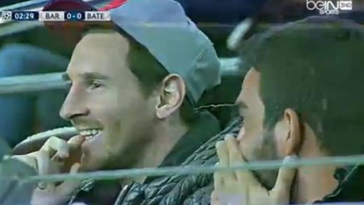 Messi y Turan, viendo el Barça-BATE en el Camp Nou