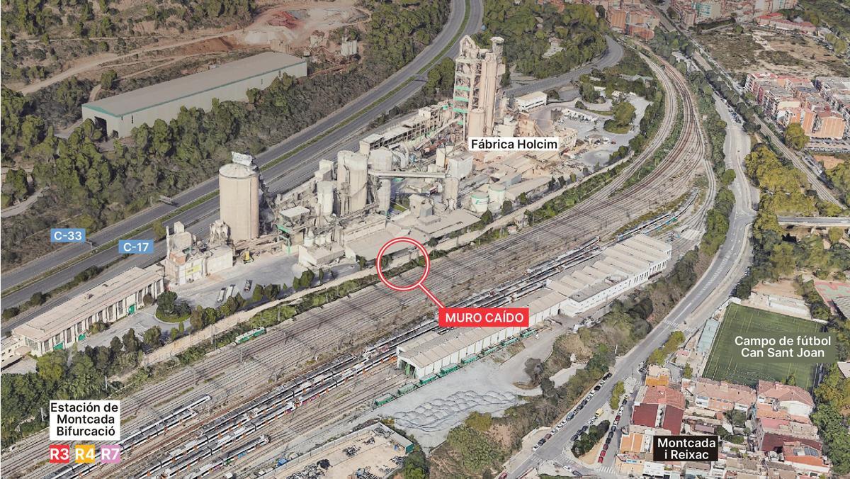 Esquema de la estación de Montcada Bifurcació y muro afectado