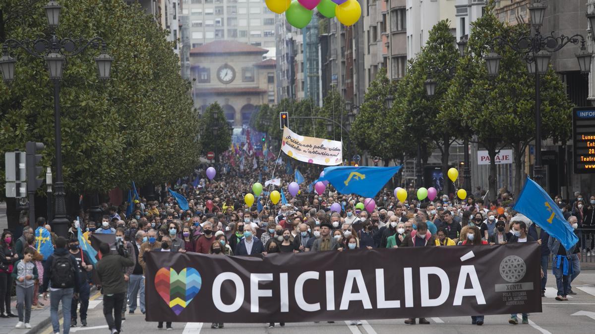 Los partidarios de la cooficialidad del asturiano se manifiestan en Oviedo