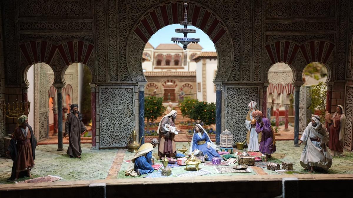 Nacimiento del niño Jesús en Medina Azahara, según la recreación del belén omeya de la Fundación Cajasol.
