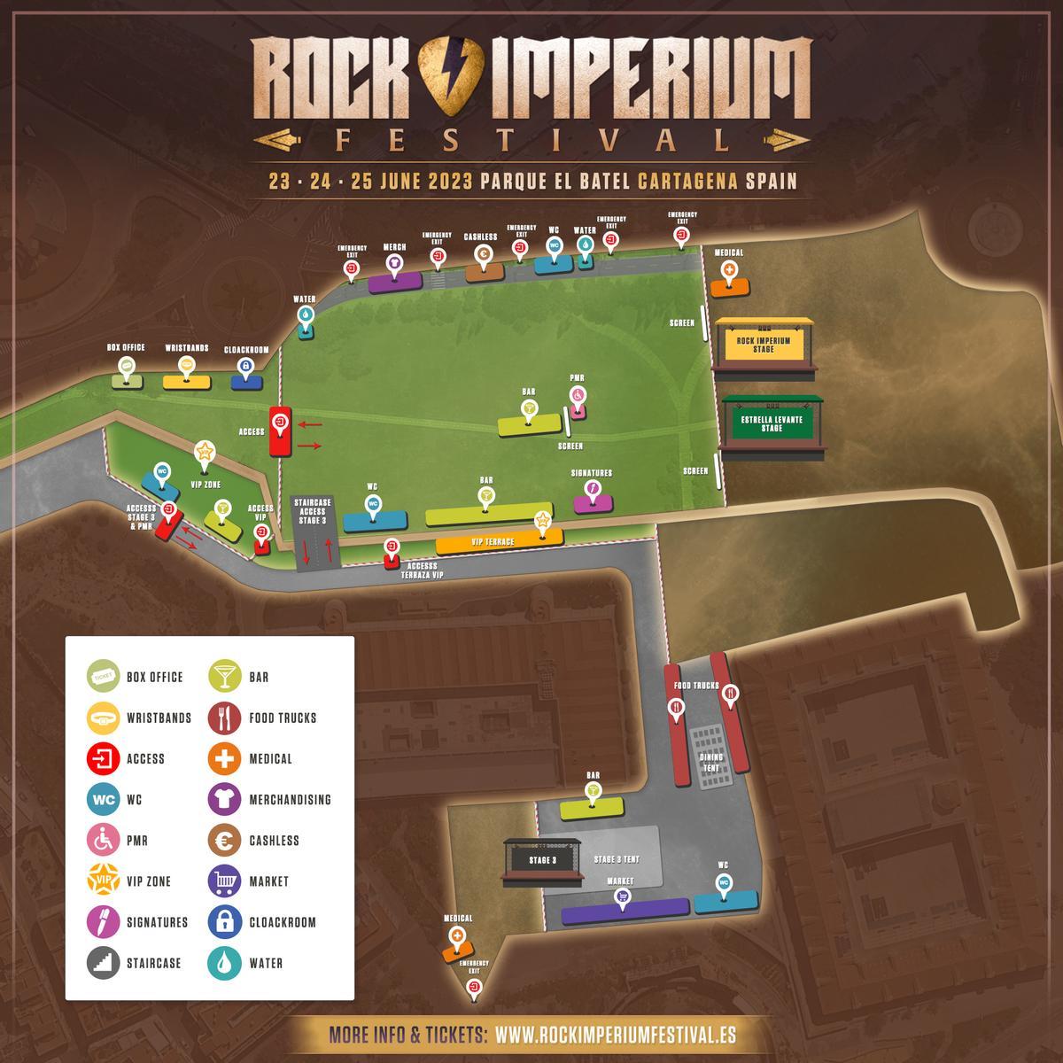 Mapa del recinto del Rock Imperium 2023